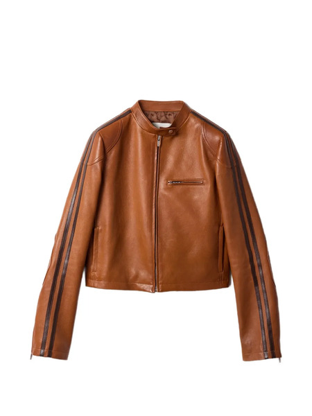  Miu Miu Stand-up Collar Stripe Jacket - Brown 
