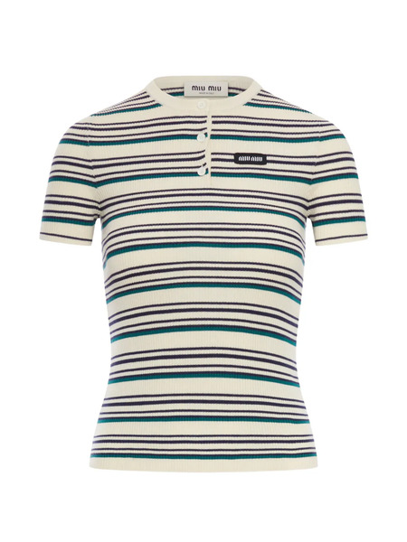  Miu Miu Striped Short-sleeves - Neutrals 