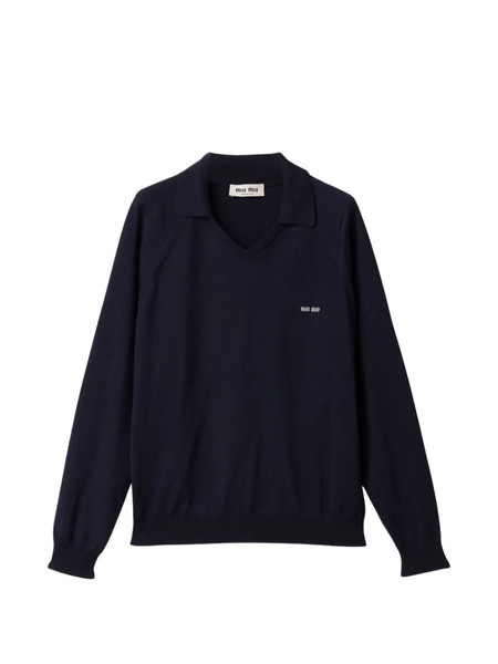  Miu Miu V-neck Long-sleeved Sweater - Blue 
