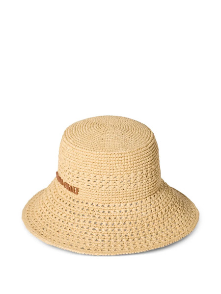  Miu Miu Woven Raffia Bucket Hat - Neutrals 