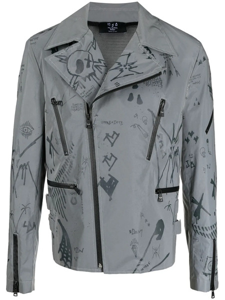  Mjb Marc Jacques Burton Graffiti-print Biker Jacket - Grey 