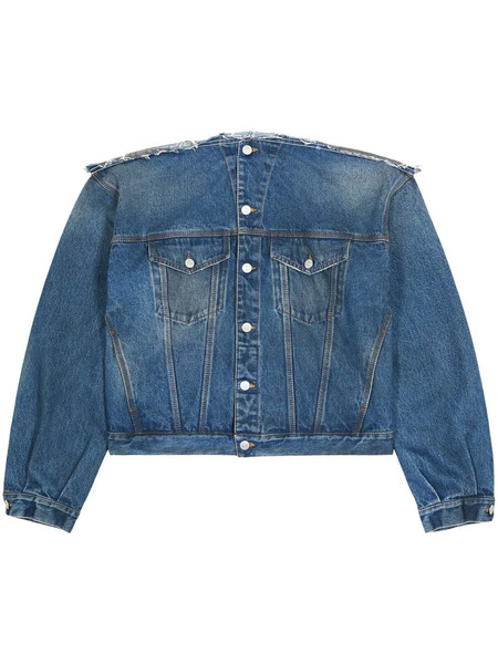  Mm6 Maison Margiela Collarless Denim Jacket - Blue 
