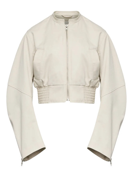  Mm6 Maison Margiela Zip-up Ruched Bomber Jacket - Neutrals 