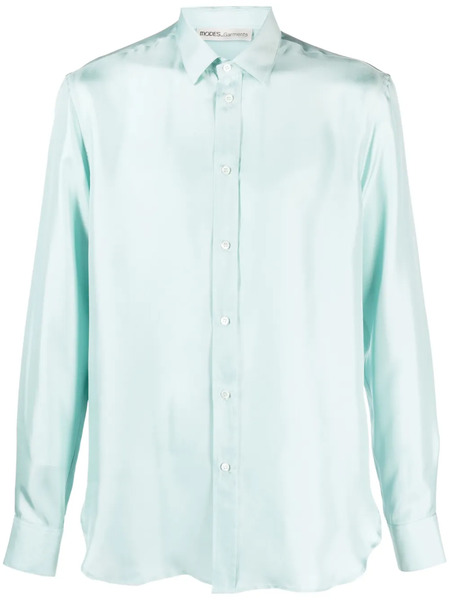  Modes Garments Buttoned Silk Shirt - Blue 