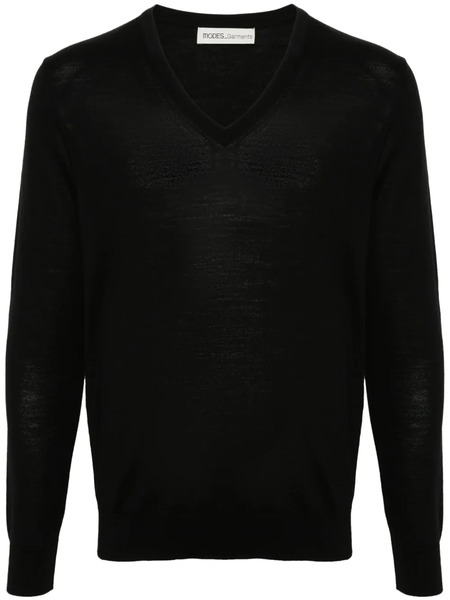  Modes Garments V-neck Merino Wool Jumper - Black 