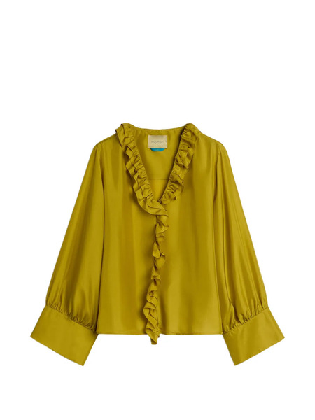  Momoni Ruffled V-neck Blouse - Green 