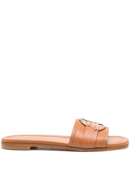  Moncler Bell Leather Slides - Brown 