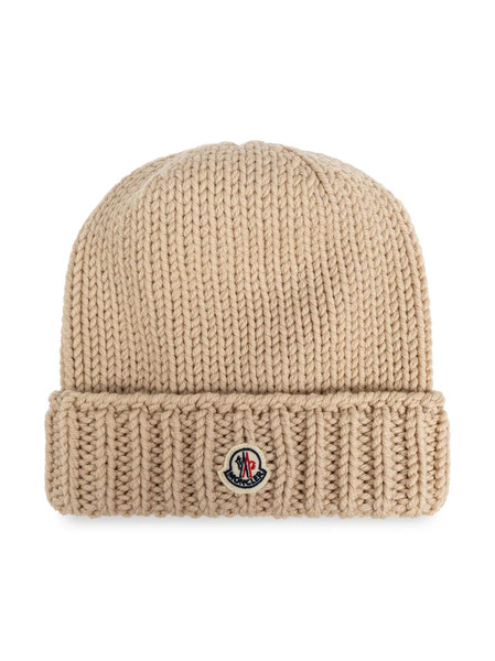  Moncler Enfant Logo Patch Beanie - Neutrals 