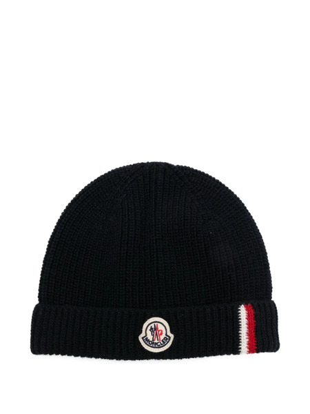  Moncler Enfant Logo-patch Ribbed Beanie - Blue 