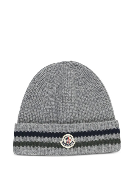  Moncler Enfant Ribbed-knit Wool Beanie - Grey 