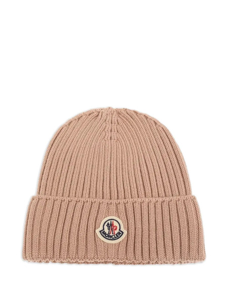  Moncler Enfant Ribbed Logo-patch Beanie Hat - Neutrals 