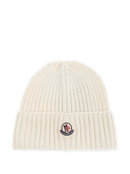 Moncler Enfant Ribbed Logo-patch Beannie Hat - White 