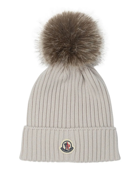  Moncler Enfant Ribbed Pom-pom Hat - Neutrals 