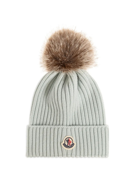  Moncler Enfant Ribbed Pompom Beanie Hat - Green 