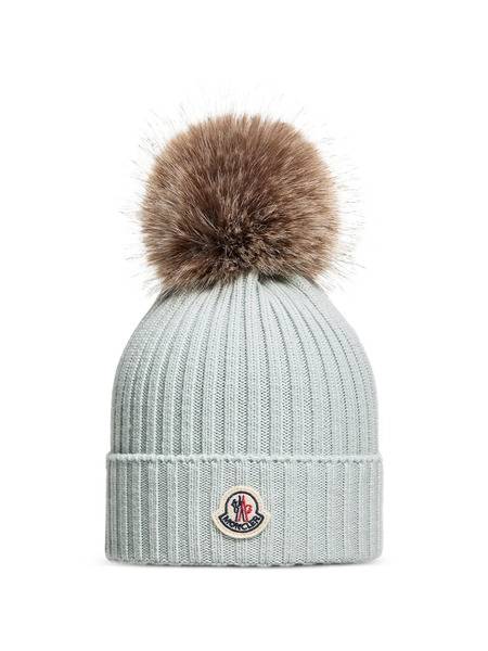  Moncler Enfant Ribbed Pompom-embellishment Beanie Hat - Grey 