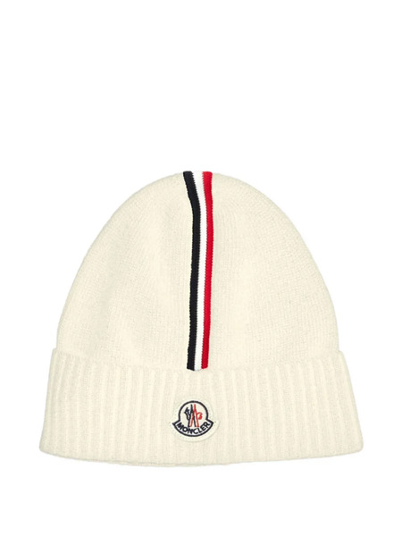  Moncler Enfant Striped Logo-patch Beanie Hat - Neutrals 