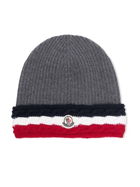  Moncler Enfant Virgin-wool Logo-patch Hat - Grey 