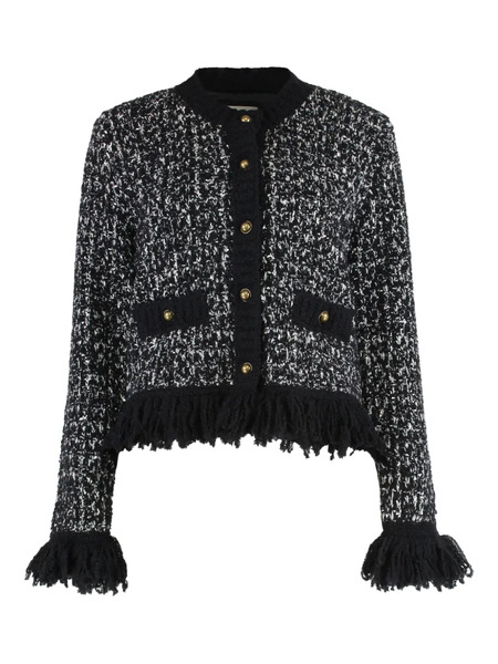  Moncler Fringe-trim Tweed Jacket - Black 