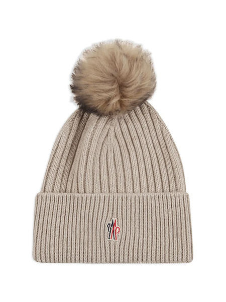  Moncler Grenoble Pompom Logo-patch Beanie Hat - Neutrals 