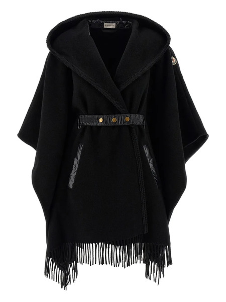  Moncler Hooded Fringed Cape - Black 