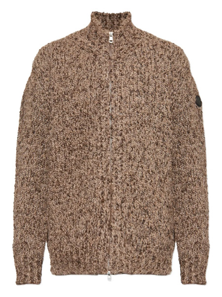  Moncler Leather-patch Zip-up Cardigan - Brown 