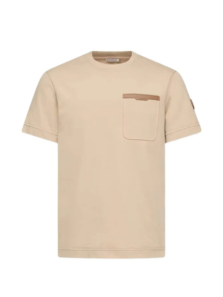  Moncler Leather-trim Cotton T-shirt - Neutrals 