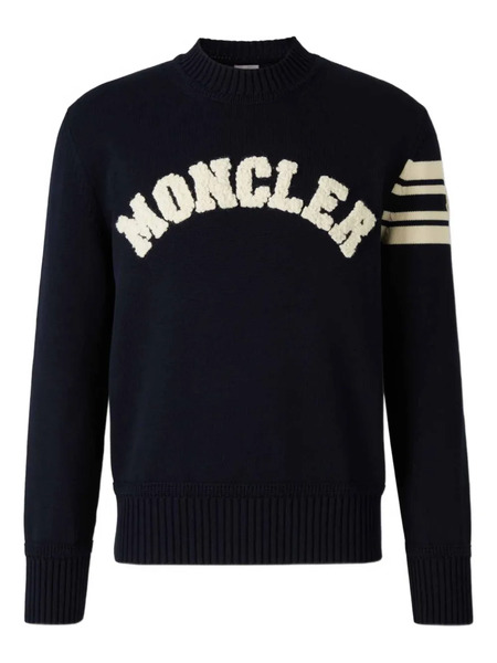  Moncler Logo-embroidered Striped-sleeve Sweater - Blue 