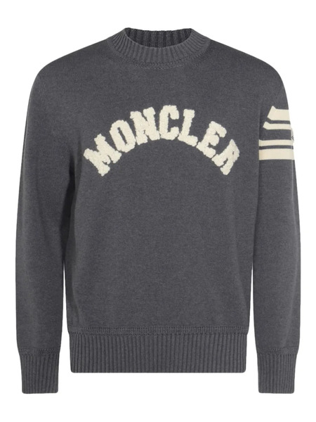  Moncler Logo-embroidered Striped-sleeve Sweater - Grey 