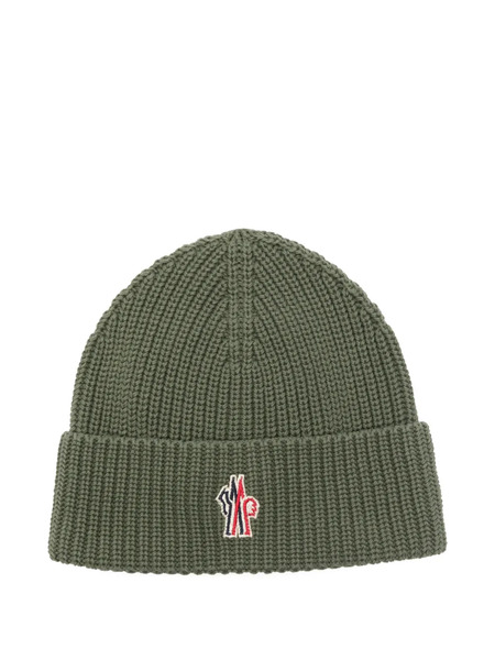  Moncler Logo-patch Ribbed Beanie Hat - Green 