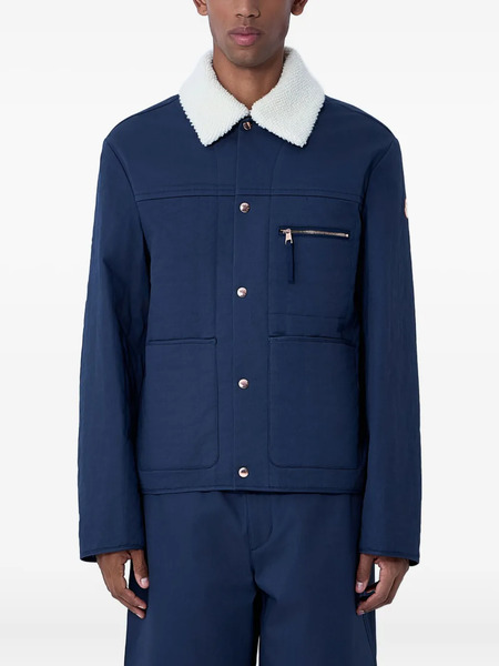  Moncler Logo-patch Shearling-collar Jacket - Blue 