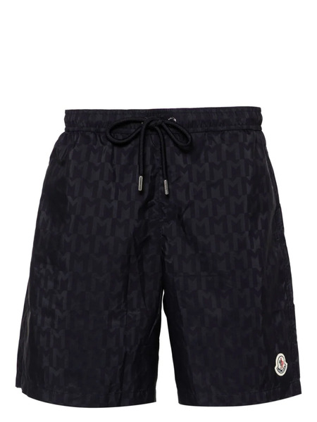  Moncler Monogram-print Drawstring Swim Shorts - Blue 
