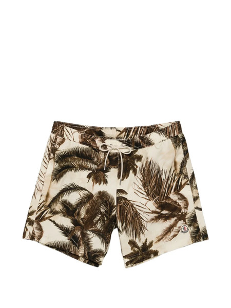  Moncler Palm Tree-print Swim Shorts - Neutrals 