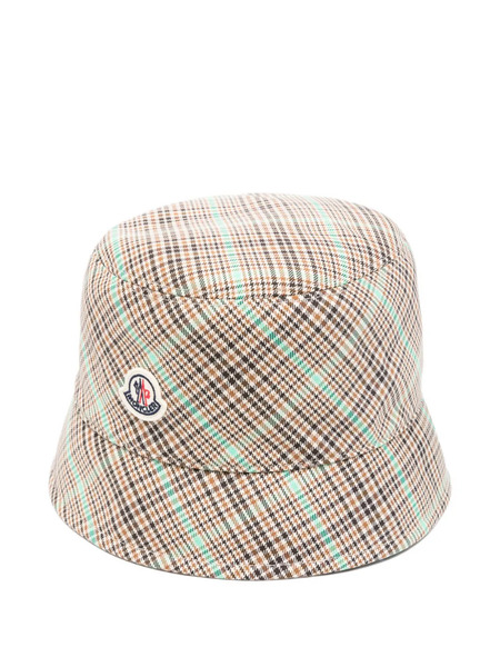  Moncler Plaid Logo Patch Hat - Neutrals 