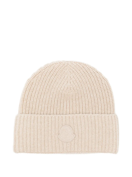  Moncler Ribbed Logo-patch Beanie - Neutrals 