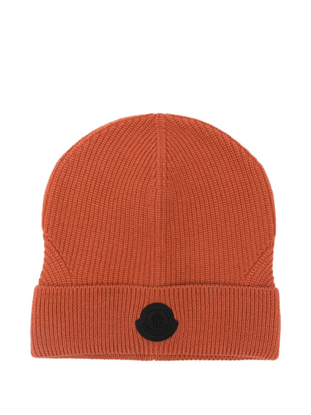  Moncler Ribbed Logo-patch Beanie - Orange 