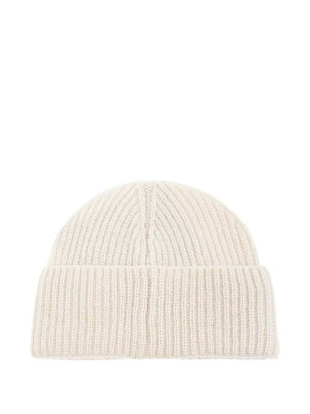  Moncler Ribbed Logo-patch Beanie - White 