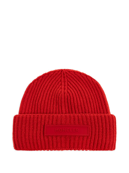  Moncler Ribbed Logo-plaque Beanie - Red 