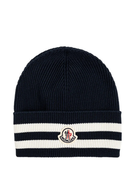  Moncler Striped Logo-patch Beanie Hat - Blue 
