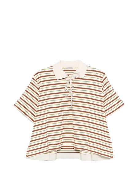  Moncler Striped Tie Polo Top - Neutrals 