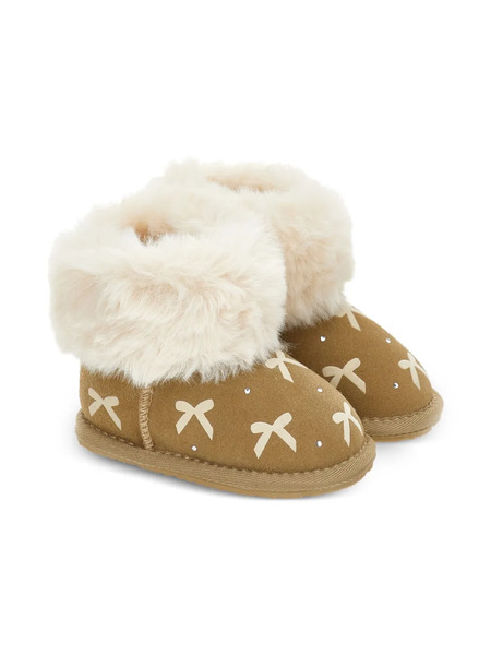  Monnalisa Bow-embellished Fur-lined Boots - Neutrals 
