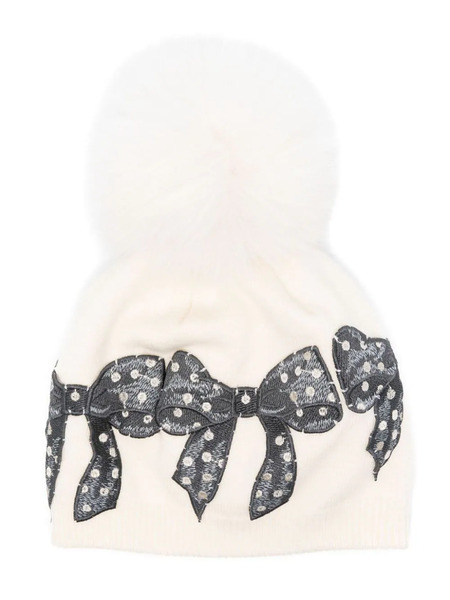  Monnalisa Bow-patch Pompom Beanie - Neutrals 
