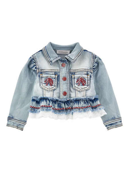 Monnalisa Cropped Denim Jacket - Blue 
