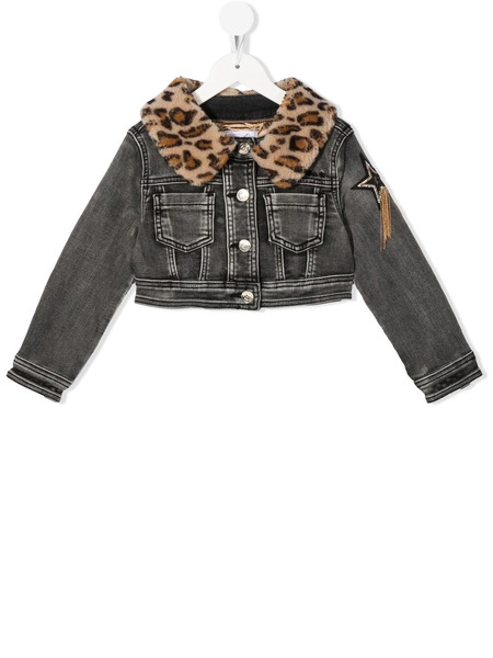  Monnalisa Detachable-collar Denim Jacket - Grey 