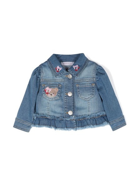  Monnalisa Embroidered-bear Denim Jacket - Blue 