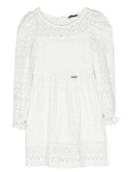  Monnalisa Embroidered Cotton-blend Midi Dress - White 