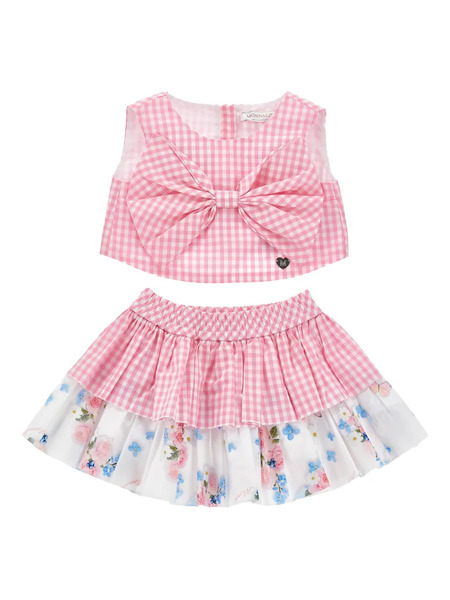  Monnalisa Gingham-pattern Skirt Set - Pink 