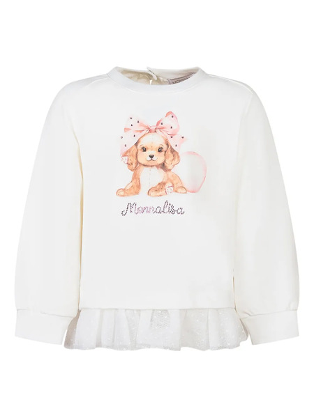  Monnalisa Puppy Embellished Closed Sweatshirt - White 