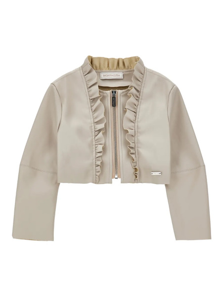  Monnalisa Ruffled Zip Jacket - Neutrals 