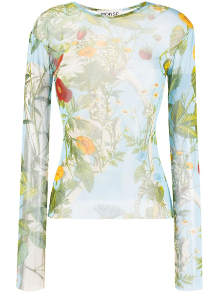  Monse Botanical-print Mesh T-shirt - Blue 