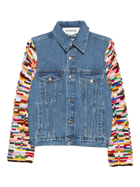  Monse Crochet Sleeves Denim Jacket - Blue 